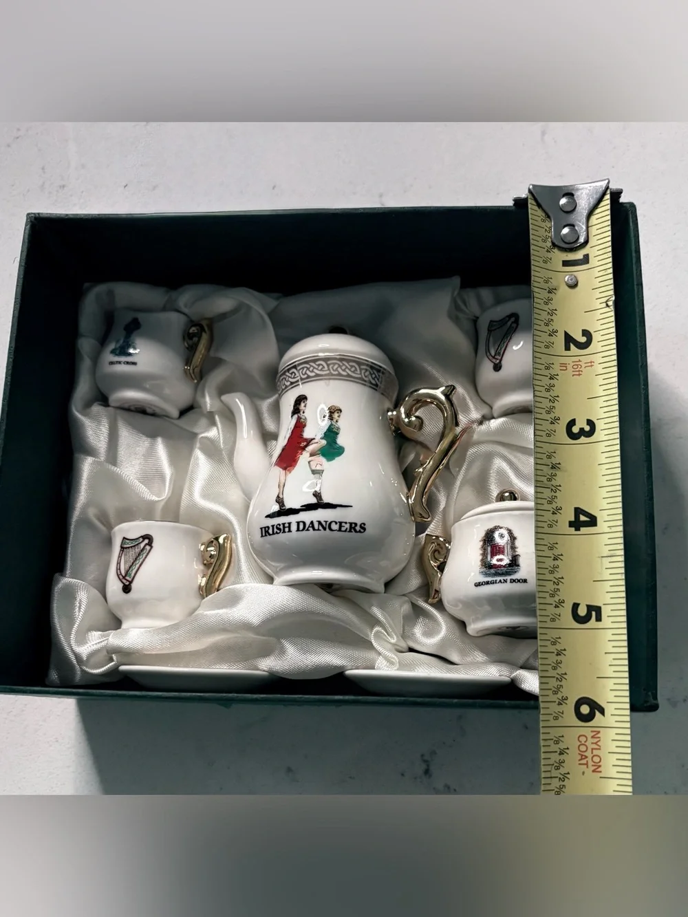 Iconic Ireland Irish Dancers White Porcelain Miniature Tea Set handpainted